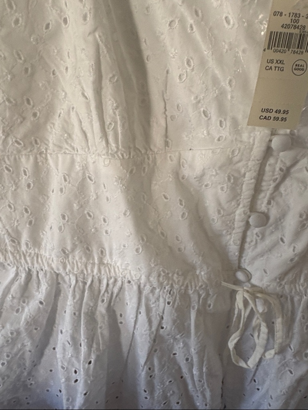 NWT XXL aerie White Eyelet Peplum Button-Front Blouse - Picture 3 of 4
